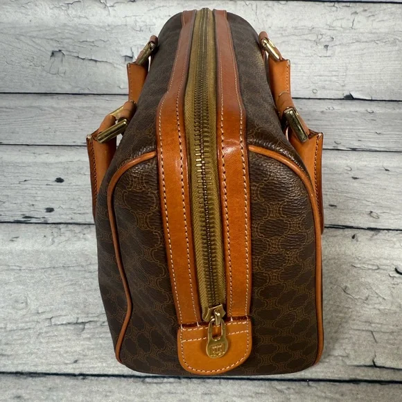 Celine Macadam Boston Brown Monogram Canvas Leather Handbag - Picture 4 of 16